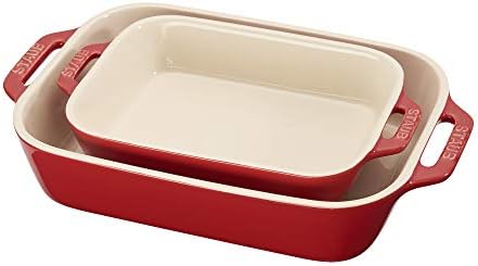 STAUB Ceramic Rectangular Baking Dish Set, 2-Piece, Cherry