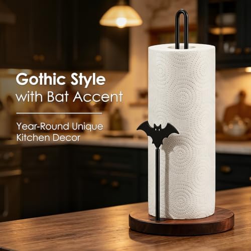Wooden Countertop Paper Towel Holder, Gothic Bat Decor