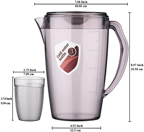 HOMQUEN Plastic Pitcher with 3 Cup, 60 Oz/1.8L Water Pitcher with Lid