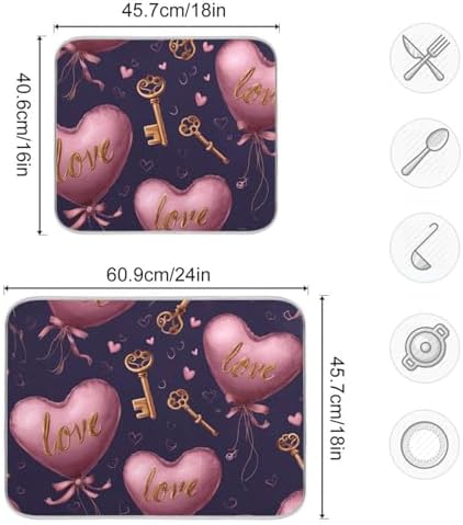 OTVEE Love Balloon Art Dish Drying Mat for Kitchen Counter Absorbent