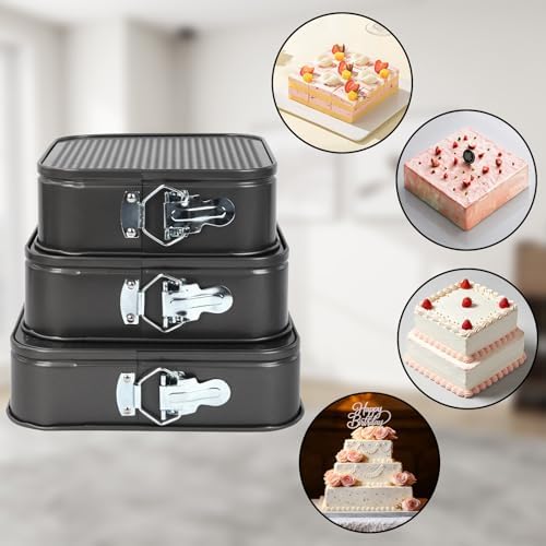 3Pcs Springform Pan, Square Removable Bottom(8/9/10 Inch)
