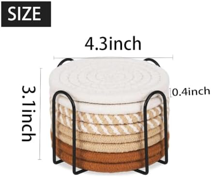 Cotton Drink Coasters with Metal Holder, 16 Pcs Boho Woven Absorbent