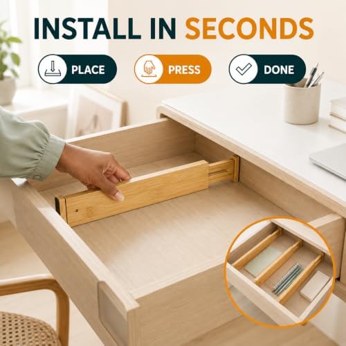 Adjustable Bamboo Drawer Dividers, Expandable Organizer Separators for