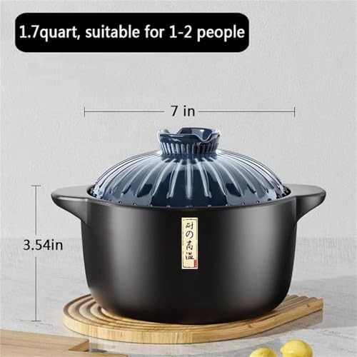 Clay Pot for Cooking, 1.7 Quart Ceramic Pot for Cooking with Lid