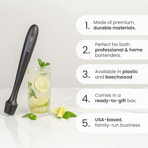 A Bar Above Plastic Muddler for Cocktails, 12 Inch Long Ergonomic