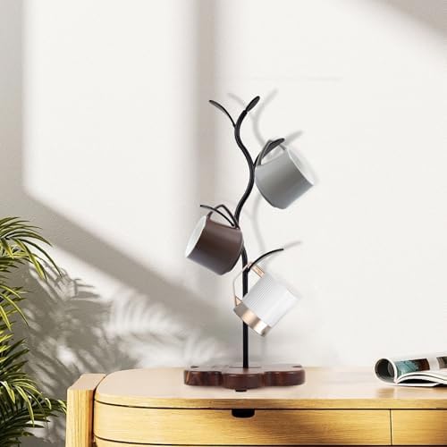 UKQRRTC Coffee Mug Holder Leaf Shape Mug Tree with Flower Wood Base