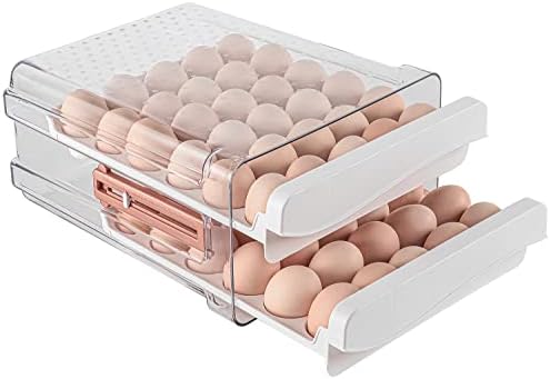 Sooyee 60-Egg Holder for Fridge, 2 Drawers