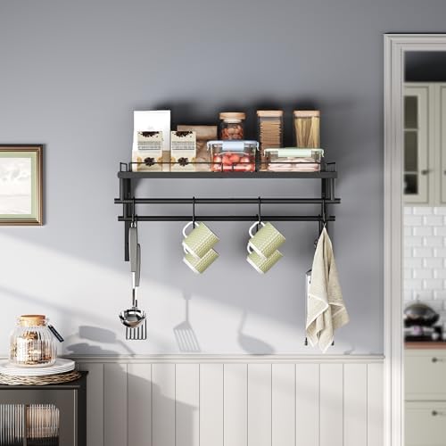 CHOEZON Hanging Pot Rack, Wall-Mounted Pot Rack, Kitchen Cookware Organizer, Metal Pot and pan Organizer Holder, for Cookware, Utensils Organization, Black TPR37BB
