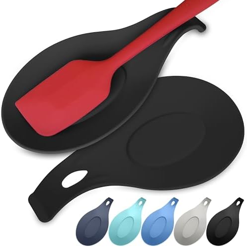 Black Silicone Spoon Rest for Stove Top, Set of 2, XL 9.2”, DISHWASHER