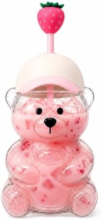 Glass Bear Cup with Straw & Lid, 20oz for Coffee & Shakes