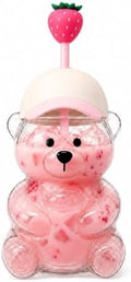 Glass Bear Cup with Straw & Lid, 20oz for Coffee & Shakes
