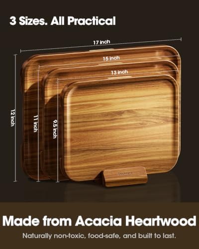Acacia Wood Cutting Board Set of 3 with Stand, Non Toxic