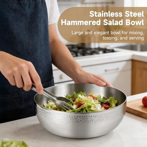 Extra Large Stainless Steel Hammered Salad Bowl - 11 in Large Popcorn