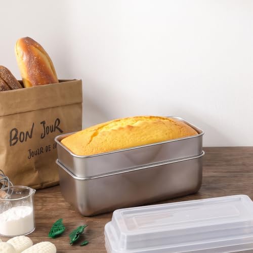 LIANYU 9 x 5 Inch Loaf Pan with Lid, Stainless Steel Bread Pan, Set of