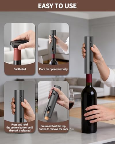 CIRCLE JOY Rechargeable Electric Wine Opener, 6-In-1 Cordless Electric