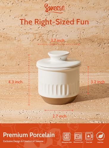 Sweese Embossed French Butter Crock with Water, Ceramic Butter Keeper