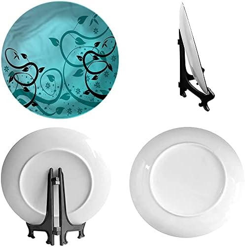 XISUNYA 8 Inch Teal Ceramic Decorative Plate,Winding Tendrils Leaves