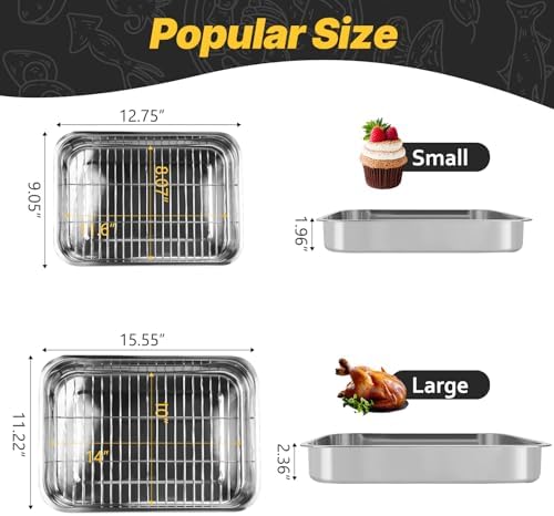 12.7"15.5" Stainless Steel Roasting Pans with Handles, Baking Pan for