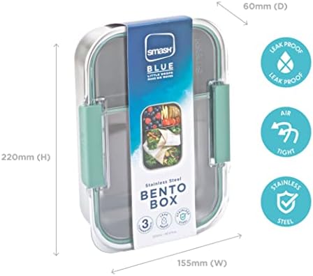 Smash Microwave Safe Stainless Steel 3 Compartment Bento Lunch Box