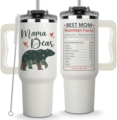 Mama Bear Tumbler - Bear Cup With Straw - Momma Birthday Gifts