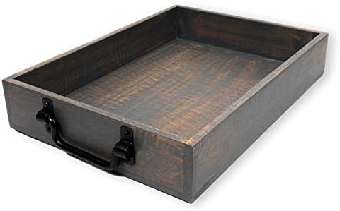 GoCraft Handmade Wooden Tray with Metal Handles – 15" x 11" x 2.5"