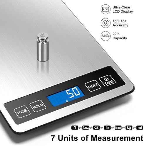Fuzion Food Scale, 22lb/0.1oz Digital Kitchen Scale - 7 Units, Tare &