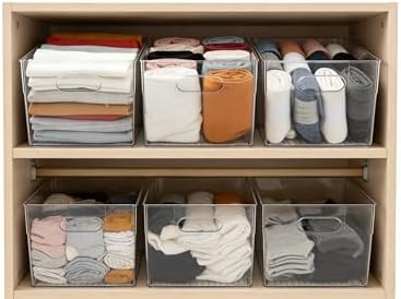 6 Pack Thick Clear Stackable Storage Bins, Cabinet Organizer, Plastiic