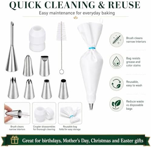 10-Piece Reusable Piping Bags and Tips Set-Cotton Baking Kit with