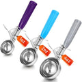 Reallnaive 3 Pcs Ice Cream Scooper with Trigger, 4+2+1 oz, 3 Colors