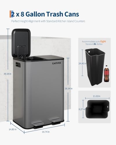 Garvee 2 x 8 Gal Dual-Compartment Recycling Trash Can