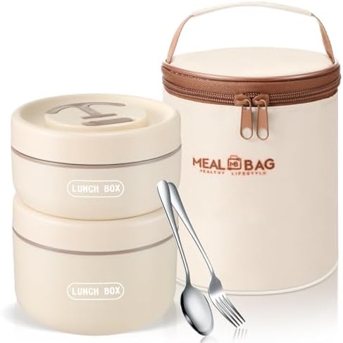Dandat 2 Portable Insulated Bento Lunch Containers, Beige