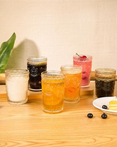 Vintage Drinking Glasses Set - 12 Pcs Textured Embossed Glassware 6