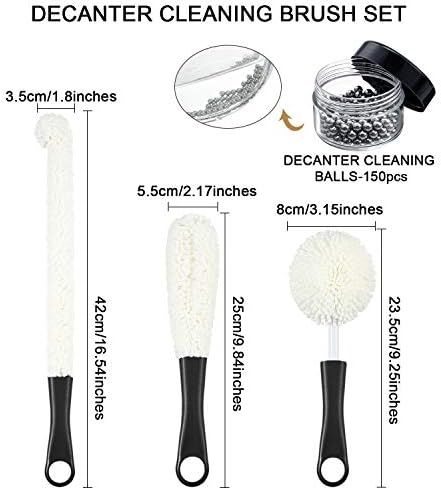Boao 3 Pcs Decanter Cleaning Brush Set Wine Glass Bottle Beads,Black