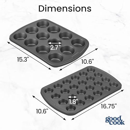 GoodCook Set of 2 Everyday Nonstick Muffin Pans – 12‐Cup Standard and