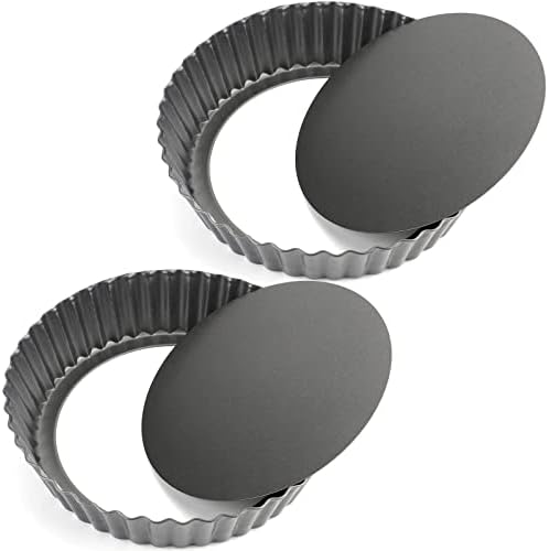 Tosnail 2 Pack Deep Tart Pan, 9.5" x 2" Quiche Pie Pan with Removable