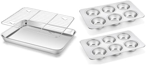 2 Pack Baking Sheet with Cooling Rack & 2 Pack Muffin Pan, Stainless