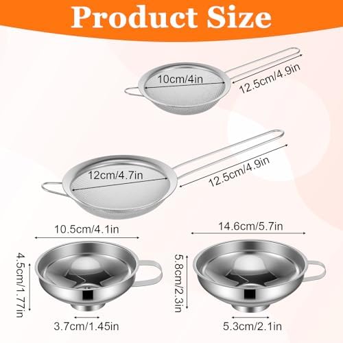 Kenaoeoe 4 PCS Stainless Steel Canning Funnel and Can Strainer Set