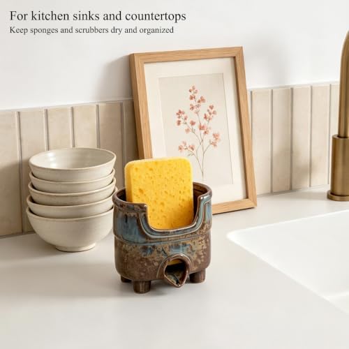 Ceramic Kitchen Sink Sponge Holder with Drain