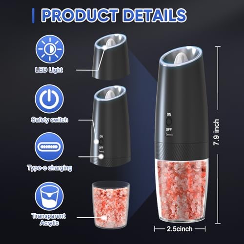 RECHARGEABLE - Gravity Electric Pepper and Salt Grinder Set