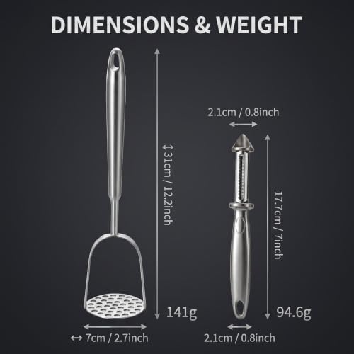 Stainless Steel Potato Masher & 3-in-1 Zinc Alloy Vegetable Peeler Set