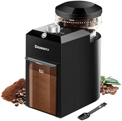 Flat Electric Burr Coffee Grinder, White, 28 Settings
