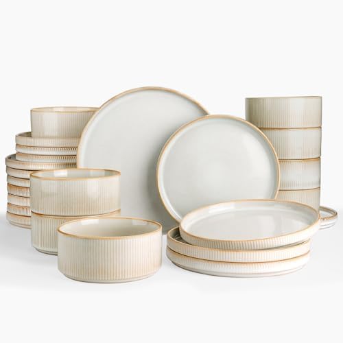 Famiware Star Stoneware Dinnerware Sets for 8, Reactive Glaze Plates, Bowls