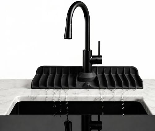 Kitchen Sink Splash Guard – 16" x 5.7" Silicone Faucet Mat with Secure