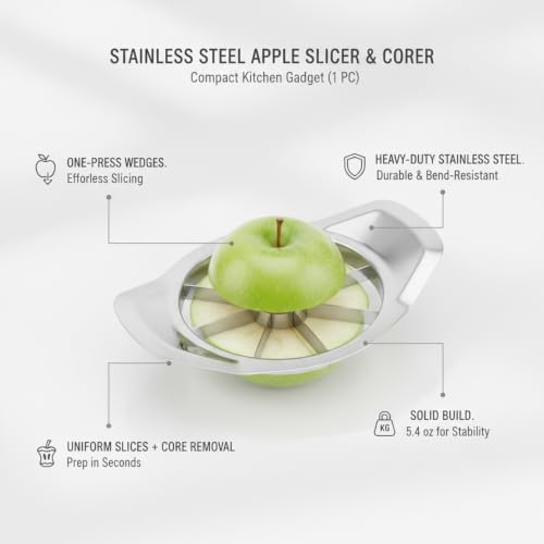 Quick One-Press Apple Slicer and Corer, Stainless Steel Wedge Cutter