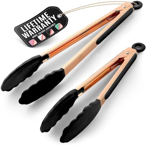 Zulay Stainless Steel Kitchen Tongs, Set of 2, 9” & 12”