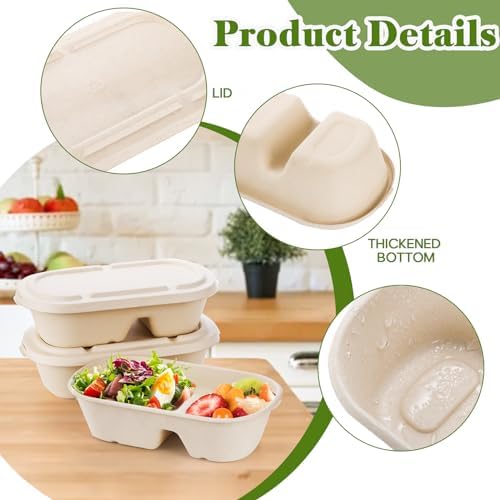 Yesland 50 Pcs Compostable Take Out Food Containers with Lid, 33 oz