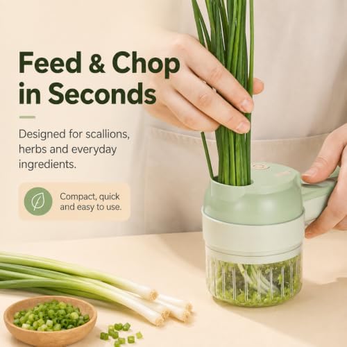 4-in-1 Handheld Electric Vegetable Cutter, Green