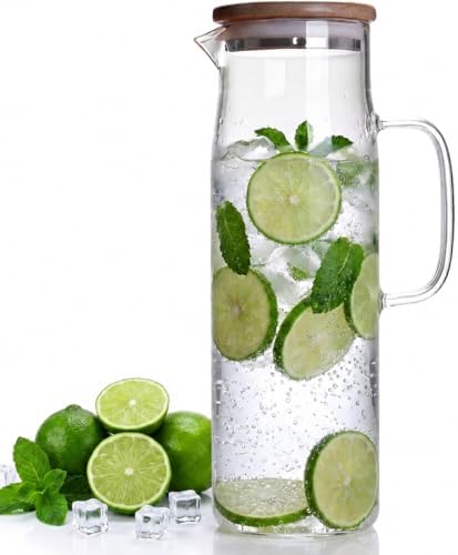 hjn Glass Pitcher with Lid Glass Water Carafe with Handle, Fridge