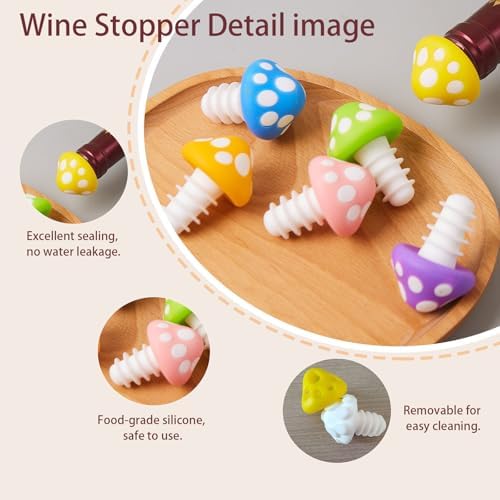 HoMaNa 6 Pack Silicone Wine Stoppers, Easy Pull Reusable Bottle Sealer