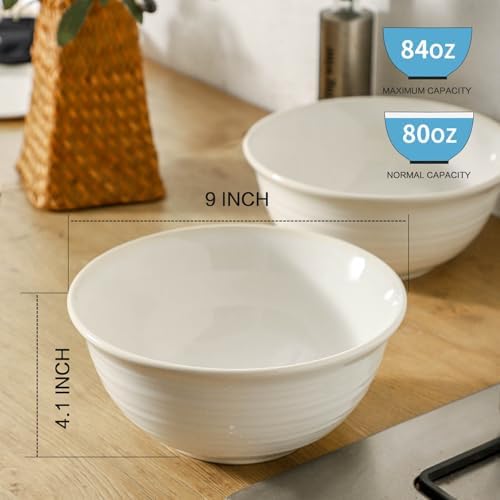 Serving Bowls Set of 2, 9 Inch Large Ceramic Mixing Bowls for Kitchen